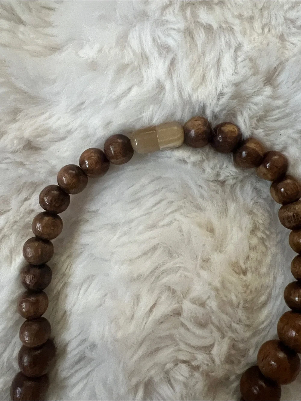 Peach and Tan Beaded Wood Necklace